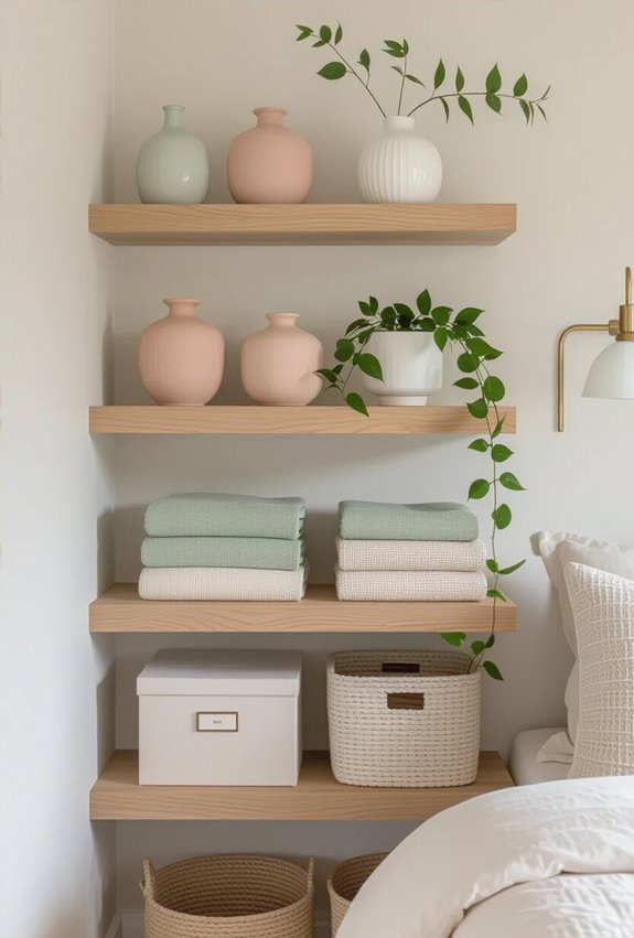 color coordinated open shelf styling