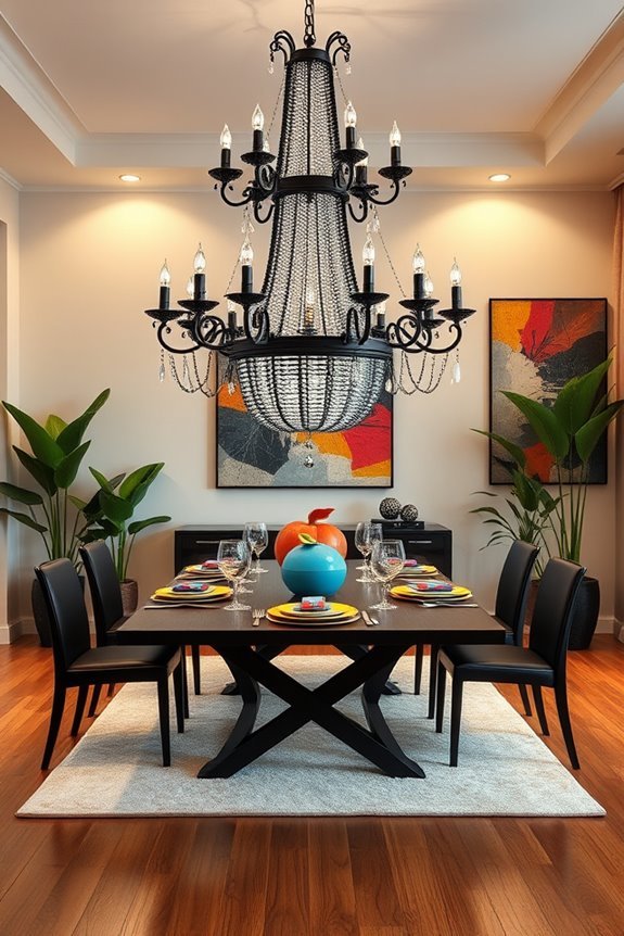 colorful accented black chandelier