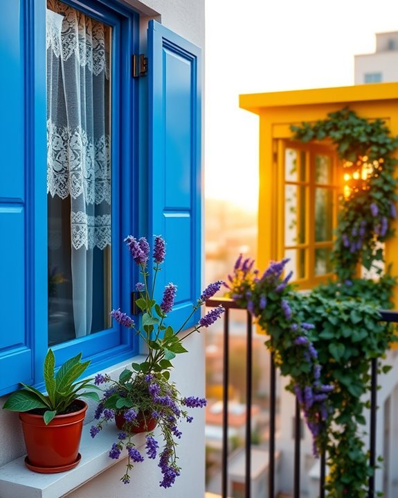 colorful balcony window frames