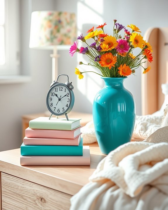 colorful bedside table accessories