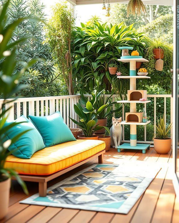 colorful cat balcony oasis