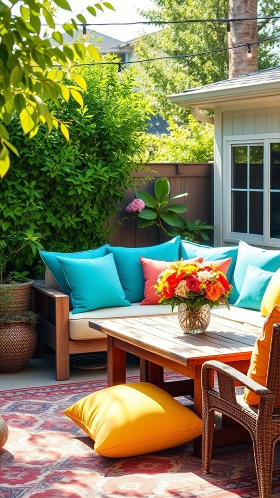 colorful cushions enhance outdoor