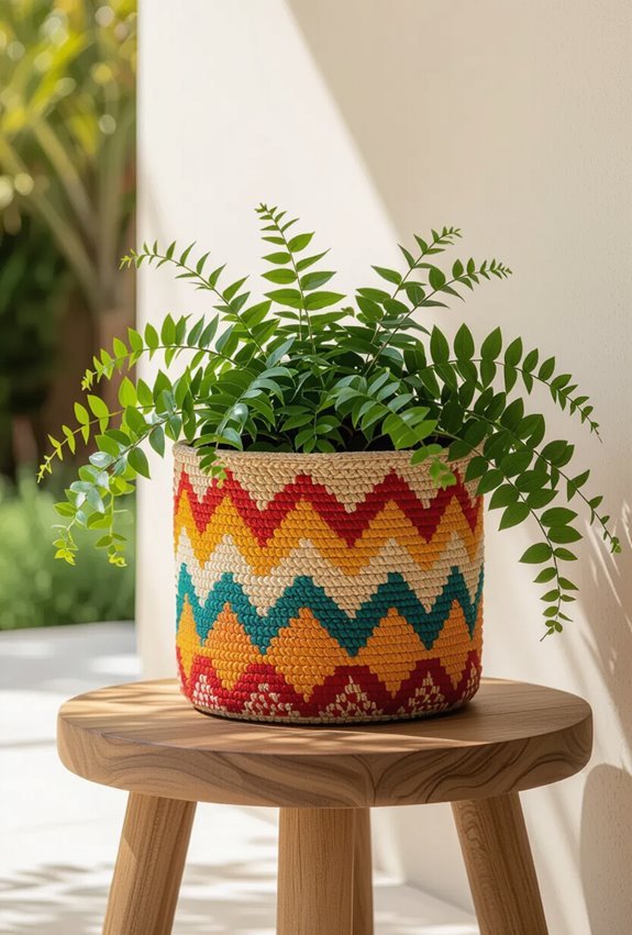 colorful fabric planters integrate greenery