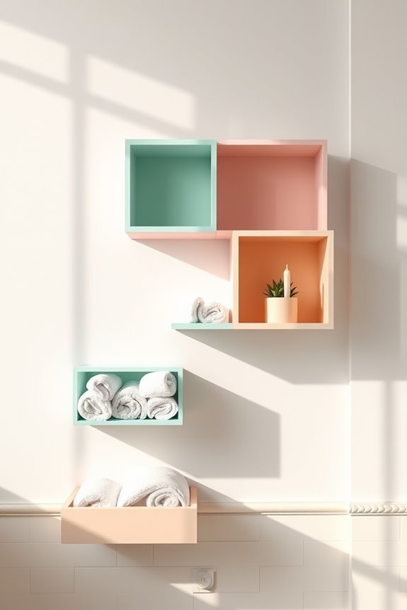 colorful functional bathroom storage
