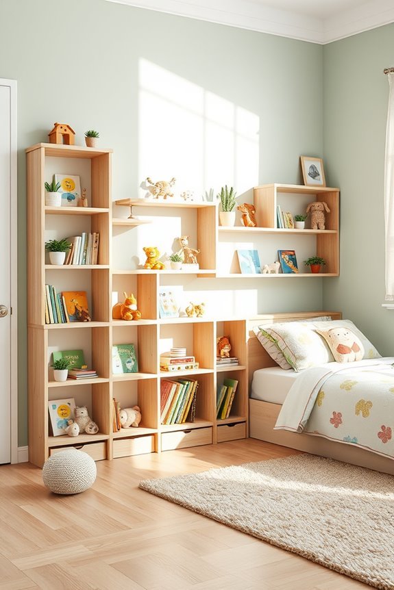colorful functional corner shelves