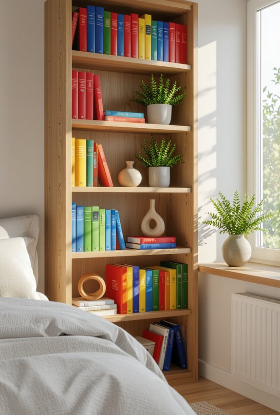 colorful geometric pastel bookshelves