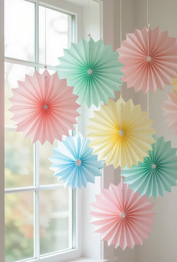 colorful hanging paper fans
