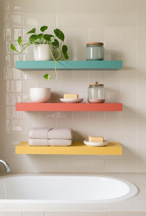 colorful humid resistant floating shelves