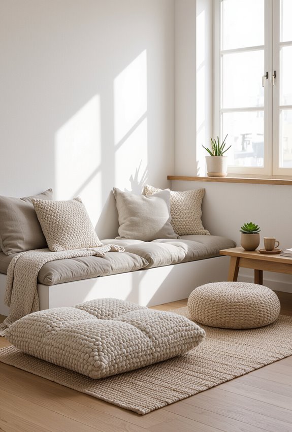 colorful layered poufs for lounging