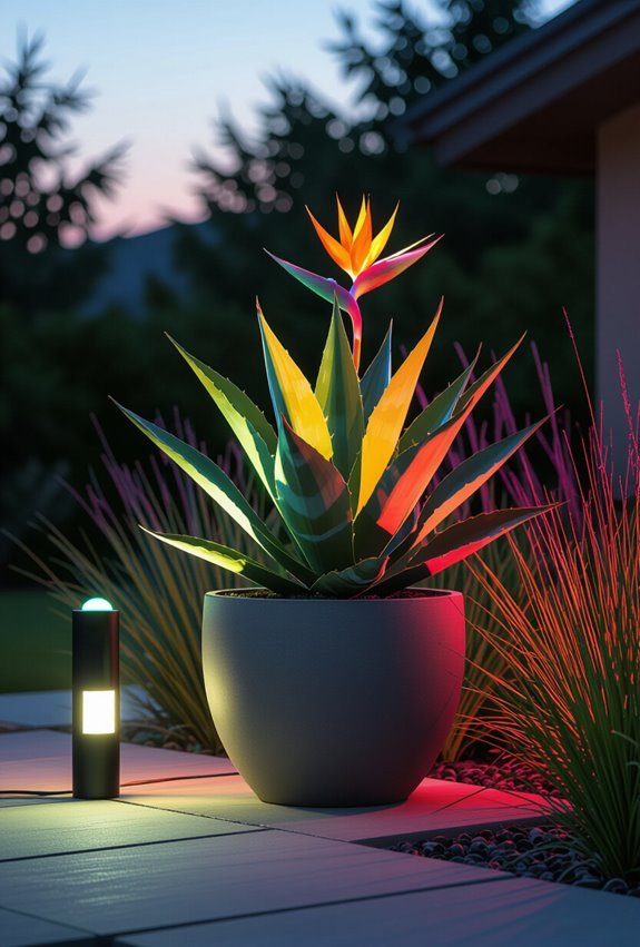 colorful low voltage plant spotlights
