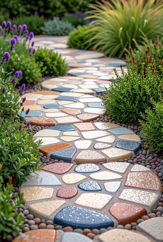 colorful mosaic garden path