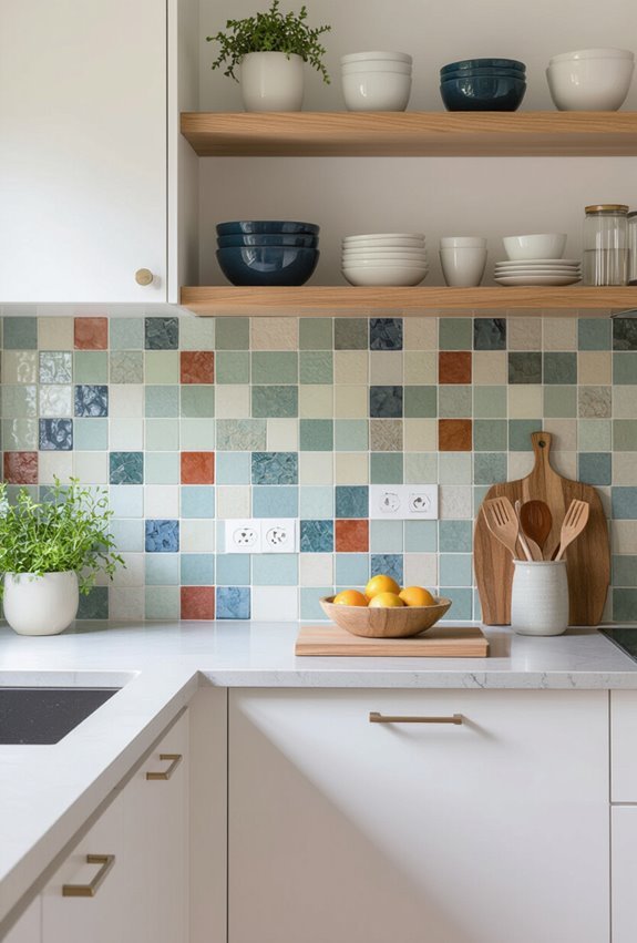 colorful mosaic glass backsplash