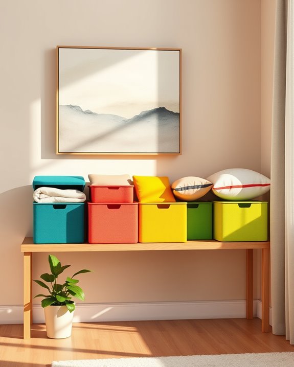 colorful organized storage boxes