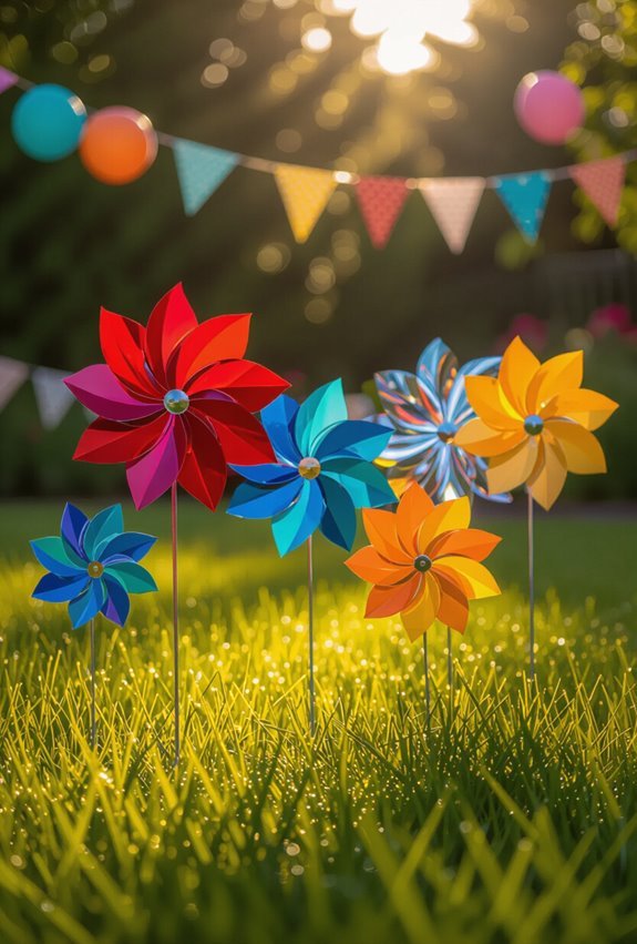 colorful pinwheels animate outdoors