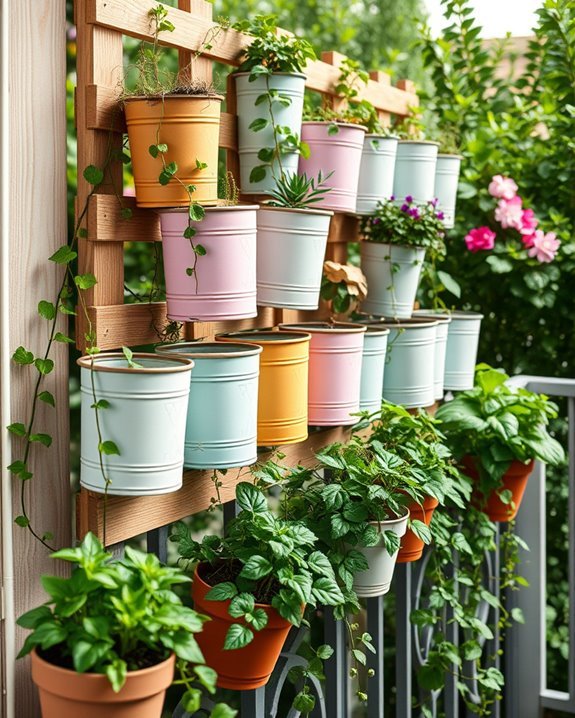 colorful repurposed tin planters