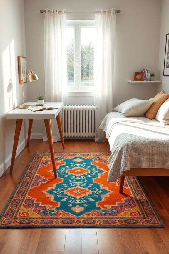 colorful rug enhances workspace