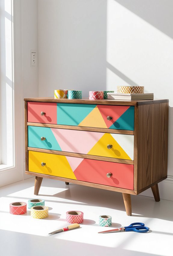 colorful tape furniture makeover
