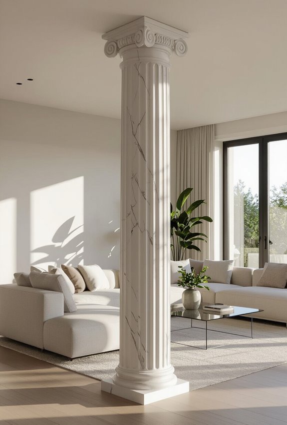 columns divide living spaces