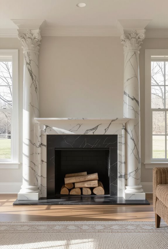 columns framing fireplace focal wall
