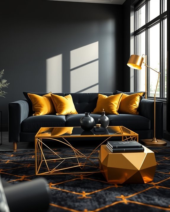 comfortable black and gold lounge
