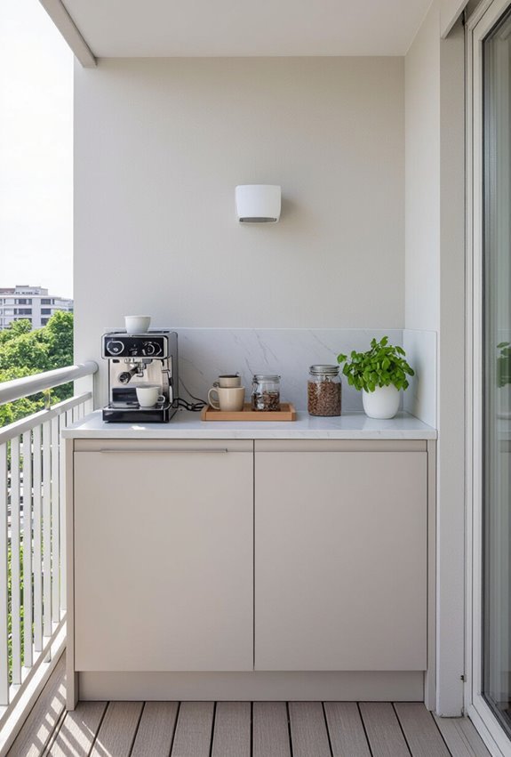 compact balcony kitchenette with espresso
