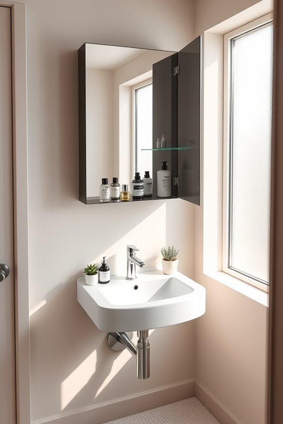 compact cabinet organized bathroom