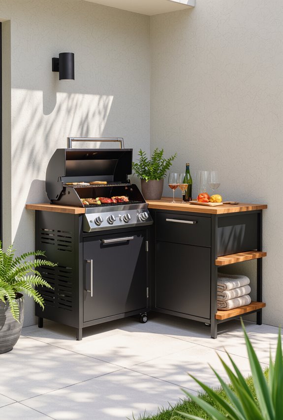 compact corner bbq kitchenette