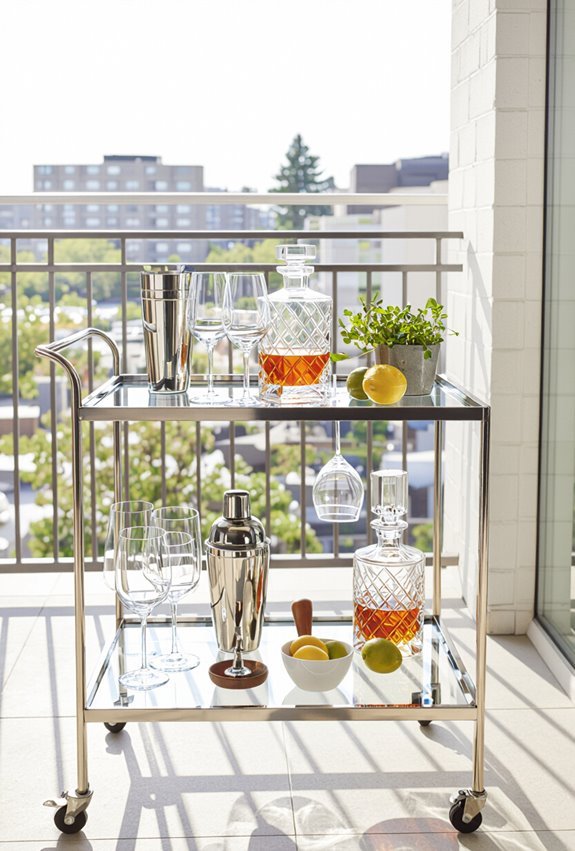 compact mobile balcony cocktail cart
