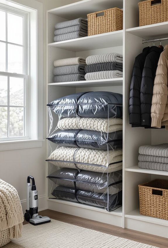 compress bulky textiles for storage