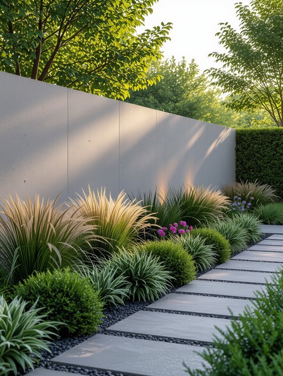concrete fences with vibrant plants