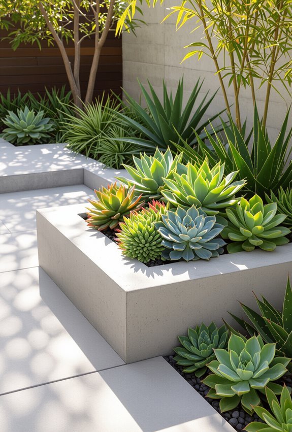 concrete patio with succulents