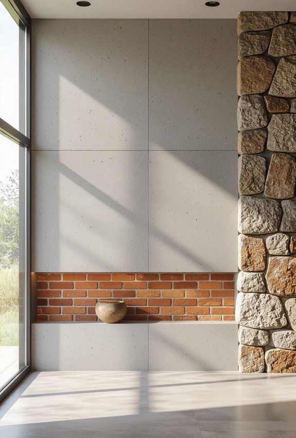 concrete with brick stone insets