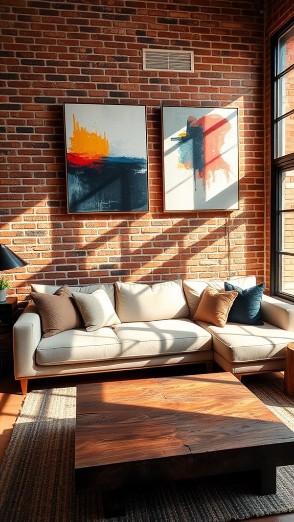 contemporary art against brick