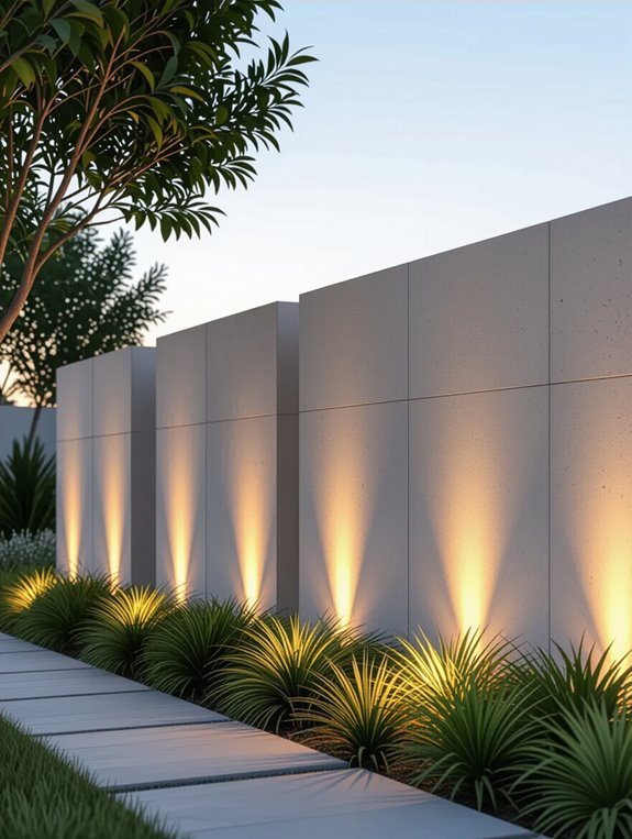 contemporary concrete fence lighting