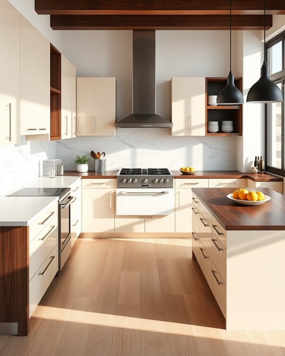 contrasting beige and dark accents