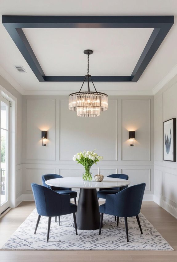 contrasting trim defines ceiling edges