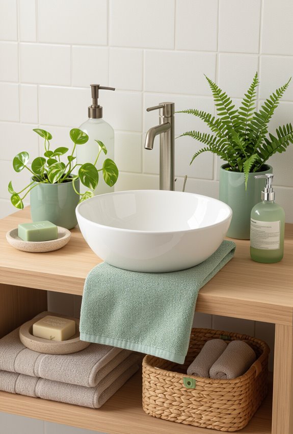 coordinated green botanical bathroom accessories