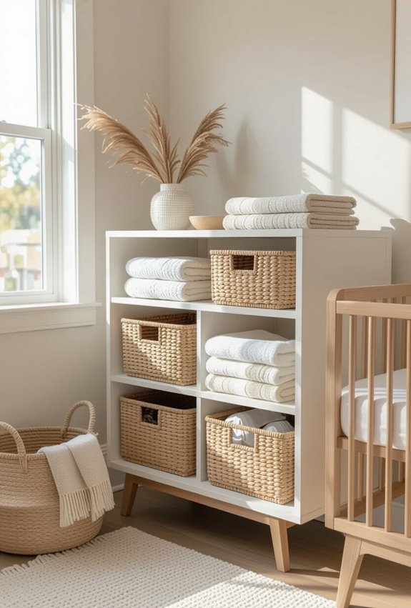 coordinated neutral stackable baskets