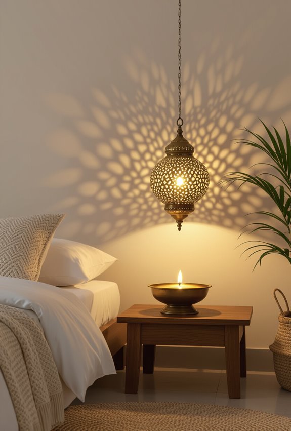 copper lamps and marigolds