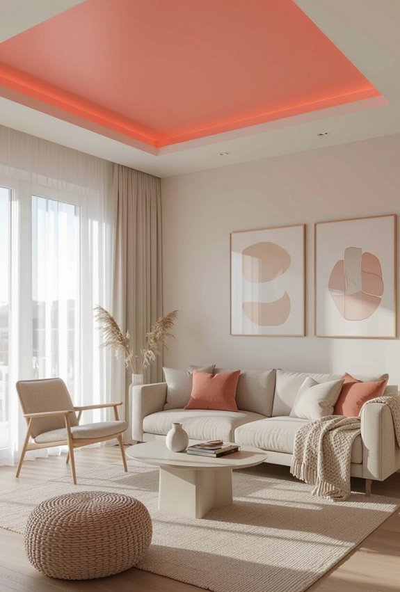 coral ceiling adds warmth