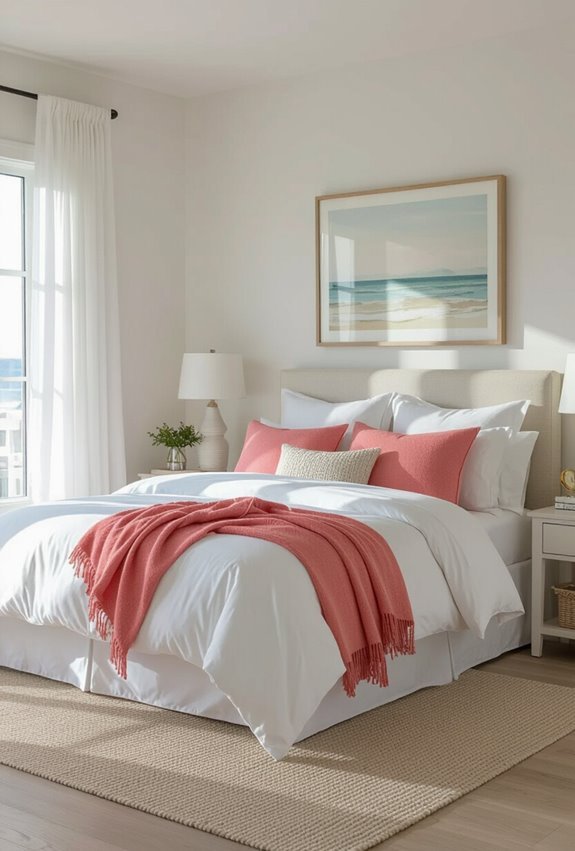 coral pink embroidered coastal bedding