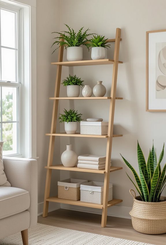 corner ladder shelves maximize vertical storage