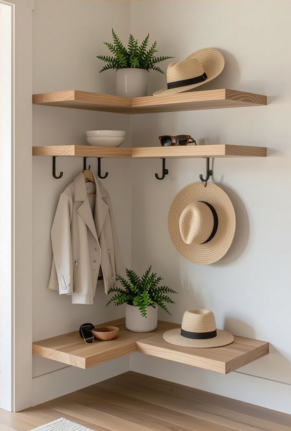 corner shelf with hooks