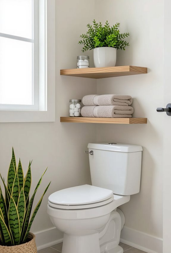 corner shelves optimize bathroom storage