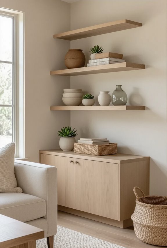 corner shelves with cabinets