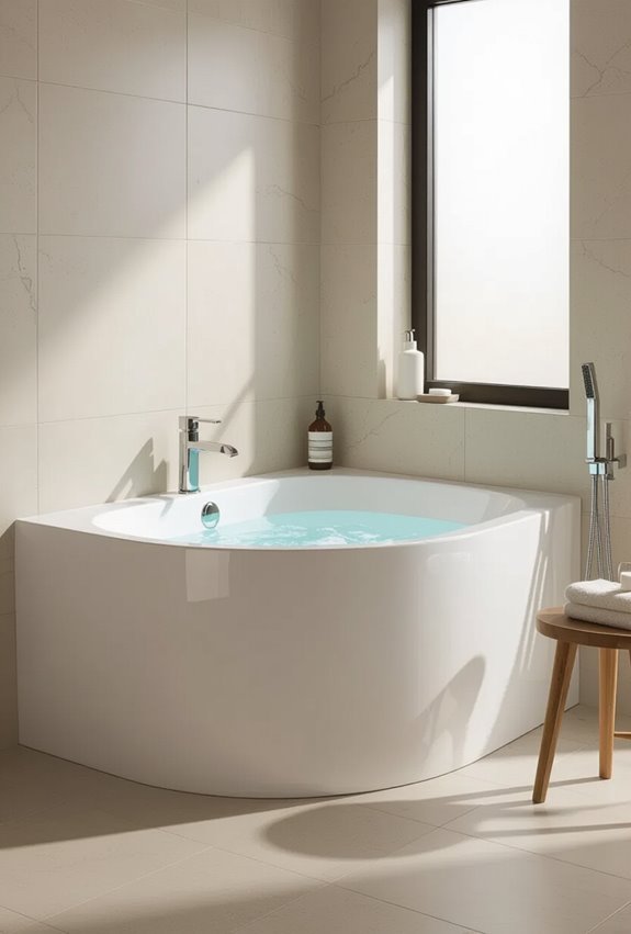 corner soaking tub for compactness