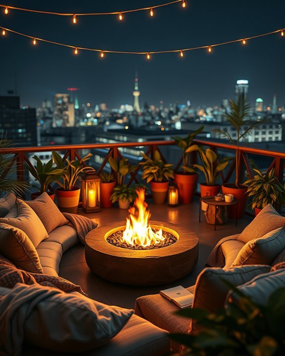 cozy balcony fire pit
