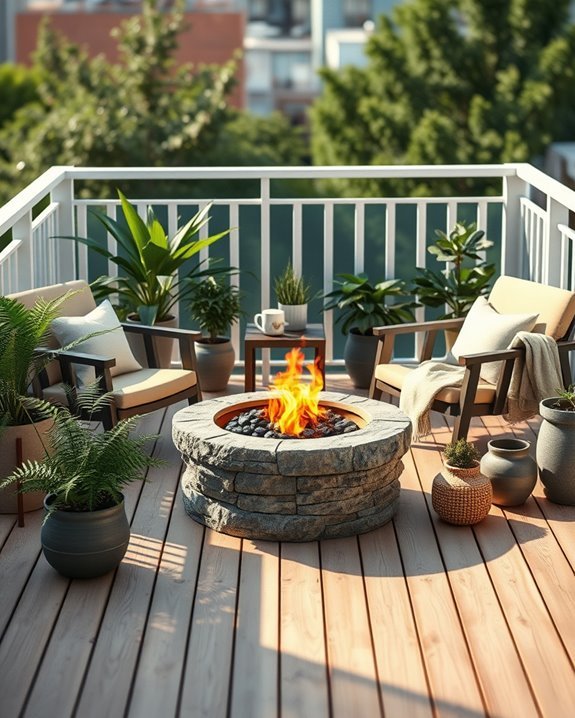 cozy balcony fire pit