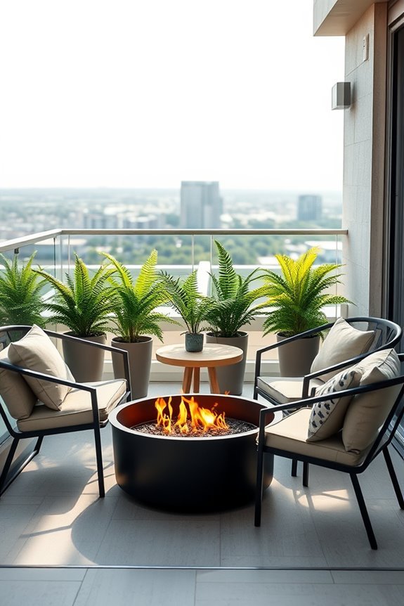 cozy balcony fire pit