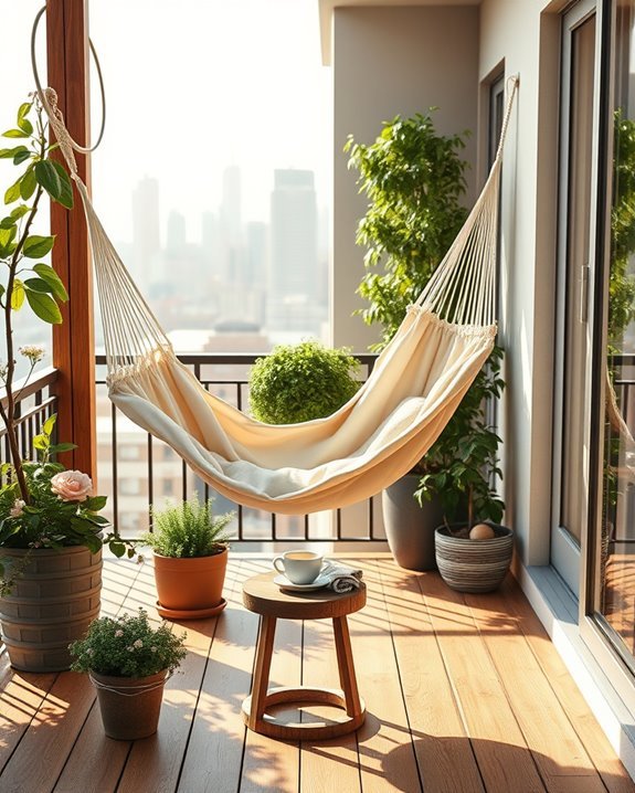 cozy balcony hammock lounging